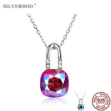SILVERHOO 925 Sterling Silver Necklace For Women Austria Crystal Lock Exquisite Pendant Chain Famale Birthday Party Fine Jewelry 2024 - buy cheap