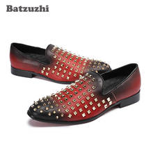 Batzuzhi-mocasines hechos a mano para hombre, zapatos de vestir con remaches, color rojo vino, planos, para fiesta y boda, talla US 6-12, nuevo estilo 2024 - compra barato