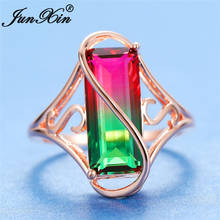 Anillo de boda para mujer, sortija rectangular de cristal de fuego de arcoíris único, oro rosa, gradiente, rosa, verde, azul, piedra grande 2024 - compra barato