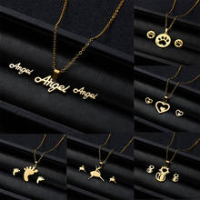 Descanso de jóias dourado, conjunto de joias com letras de anjo e garra de gato, colar oco de aço inoxidável, brincos para presente feminino 2024 - compre barato