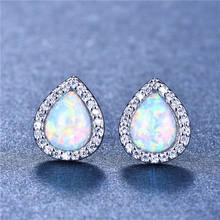 Classic Female Crystal Small Stud Earrings Dainty Silver Color Geometry Earrings Vintage Blue Opal Wedding Earrings For Women 2024 - buy cheap