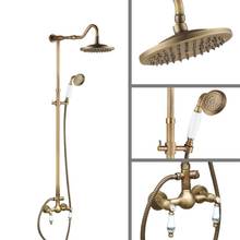 Antique Brass Wall Mounted Bathroom Rain Shower Faucet Shower Head Set Mixer Tap Dual Ceramic Handles Levers man508 2024 - buy cheap