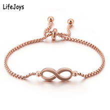 Pulsera Infinity de acero inoxidable para hombre y mujer, brazalete con cadena deslizante ajustable, joyería con dijes, Color oro rosa y plata 2024 - compra barato