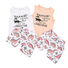 Little Girl’s Vest and Shorts Suit Cartoon Letter Sleeveless Tops and Dinosaur Plant Short Pants 2024 - buy cheap