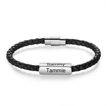 Pulseras de barra de joyería personalizadas de acero inoxidable para hombre, brazaletes de cuero trenzado con grabado de nombres, regalos, BA102951 2024 - compra barato