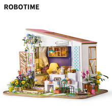 Casa de bonecas robotime, miniaturas, casa com móveis e madeira leve, brinquedos para crianças, varanda lírio, presente de meninas dg11 2024 - compre barato