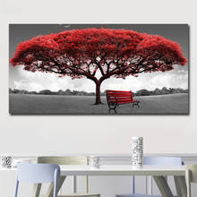 Red Tree and Chair Landscape Oil Painting on Canvas Posters and Prints Scandinavian Wall Art Picture for Living Room Cuadros 2024 - buy cheap