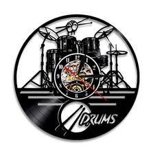 Guitar Drums Rock Band Music Studio Vinyl Record Wall Clock Drum Kits Drummer Longplay Wall Clock Musical Artwork Home Decor 2024 - buy cheap