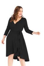 2021 Spring Fashing Sexy Elegant Plus Size Black Party Dress 5XL Women V Neck Seven Points sleeve Slim Vintage Bow Midi Dress 2024 - buy cheap