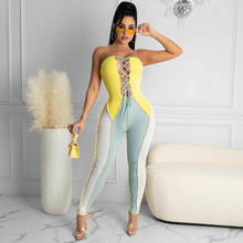 Ribbed Knitted Patchwork Women Tube Jumpsuit Lace Up Bandage Bodycon Skinny Sporty Casual Fitness 2021 Summer Rompers 2024 - buy cheap