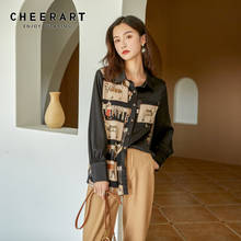 CHEERART-Tops y blusas con estampado de caballo para mujer, camisa de manga larga con botones, Tops informales negros, ropa de primavera 2020 2024 - compra barato