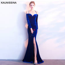 KAUNISSINA Sexy Mermaid Evening Dres Robe De Soiree Off Shoulder Strap Long Sleeve Velvet Side Slit Formal Gowns Party Dress 2024 - buy cheap