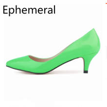 Zapatos de charol con espejo brillante para Mujer, Zapatos de tacón alto de Cenicienta, tacón medio de 5cm, 42-35 talla grande, púrpura, verde vino 2024 - compra barato