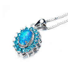 Синий Циркон опал камень большой овальный кулон ожерелье Роскошные хрустальные ожерелья для женщин Свадебные винтажные серебряные цветные цепочки ожерелье 2024 - купить недорого