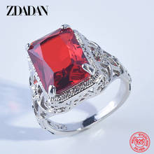 Zdadan 925 prata esterlina rubi quadrado anel para mulheres moda festa de casamento jóias presente atacado 2024 - compre barato