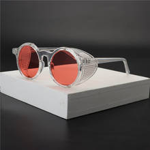 Уникальные винтажные Круглые Солнцезащитные очки с откидной крышкой для женщин 2020 Роскошные брендовые прозрачные солнцезащитные очки с заклепками красные черные женские оверсайз NX 2024 - купить недорого