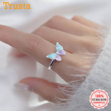 Trustabertura anel floral 925 prata esterlina, adorável azul roxo com borboleta e insetos para festa de casamento joias finas da228 2024 - compre barato