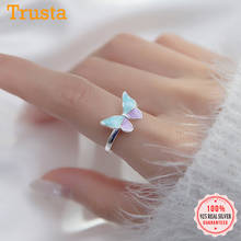 TrustDavis-Anillo de Plata de Ley 925 auténtica para mujer, sortija con apertura de insectos, mariposa azul púrpura, joyería fina para fiesta de boda, DA228 2024 - compra barato