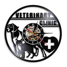 VETERINARY CLINIC Wall Clock Decor Dog Cat Animal Pet Round Modern Design 3D Handmade Art Decorative Time Watch 2024 - buy cheap