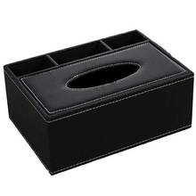 Caixa de lenços de couro com controle remoto, suporte multifuncional, organizador de mesa, tesoura e lápis (preto) 2024 - compre barato