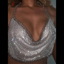 Gold Silver Shiny Crystal Rhinestone Tank Top Halter Low Cut Sexy Backless Sleeveless Crop Tops Women Fashion Clubwear Tops 2024 - buy cheap