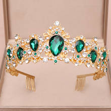 AiliBride tiara Queen Crown Bridal Hair Jewelry Green Crystal Rhinestone Tiaras and Crowns For Bridal Wedding Hair Accessories 2024 - buy cheap