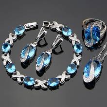 Blue Cubic Zirconia Jewelry White CZ 925 Sterling Silver Jewelry Set Women Earrings/Pendant/Necklace/Rings/Bracelet 2024 - buy cheap