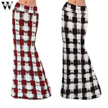 Womail-Falda larga con estampado a cuadros para mujer, falda Sexy a la moda, de cintura alta, ajustada, informal, 828 2024 - compra barato