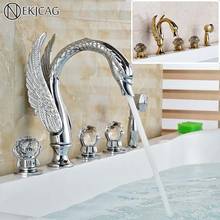 Swan Style Chrome Brass 5pcs Bathtub Faucet Set Deck Mount Widespread Bath Tub Mixer Taps with Handshower 2024 - buy cheap