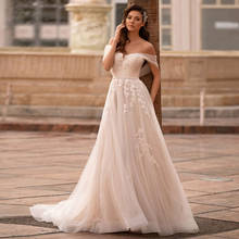 Charming Off-the-shoulder Lace Wedding Gown with Pearls Sweep Train Appliqued Bridal Dress Customized Vestido de Novia 2024 - buy cheap