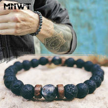 MNWT New 8mm Volcanic Stone Lava Wooden Bead Bracelet Men Fashion Sport Bracelet  Men's Jewelry Bracelets 2024 - buy cheap