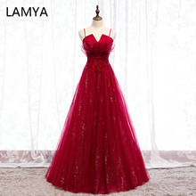 LAMYA Sexy V Neck Spaghetti Strap Long Evening Dresses Luxurious Lace Appliques Prom Dress Elegant Ball Gown Vestido De Novia 2024 - buy cheap