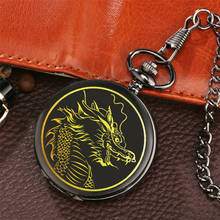 Relógio com pingente antigo dourado estampado dragão, relógio de bolso de quartzo, presentes para homens, mulheres, retrô, de bolso 2024 - compre barato