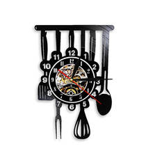 Chef Cutlery Decorative Kitchen Wall Clock Cooking Utensil Vinyl Record Wall Clock Retro Album Wall Art Decor For Dinning Room 2024 - buy cheap