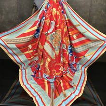 Женский шарф-бандана, квадратный шарф из 100% шелка, в полоску, 130*130 см, новинка 2019 2024 - купить недорого