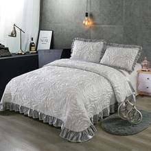 J1white jogo de cama europeu de alta qualidade, confortável, macio, de malha, algodão, grosso, com manta plissada, lençol/fronhas de linho 2024 - compre barato
