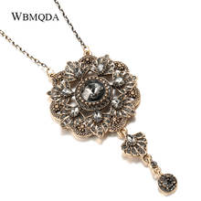 Wbmqda Hot Women Gray Crystal Big Pendant Necklace Antique Gold Color Ethnic Wedding Necklace Statement Vintage Jewelry 2024 - buy cheap