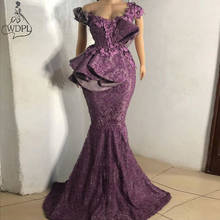 Aso Ebi 2020 New Mermaid Evening Dresses Off the Shoulder Lace Ruffled African Women Prom Gowns Grape Formal Party Dress vestido 2024 - buy cheap