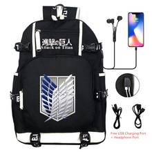 Mochila USB de Anime Attack On Titan para niños y adolescentes, bolso de hombro con estampado de Cosplay, para ordenador portátil de viaje, mochila para estudiantes 2024 - compra barato