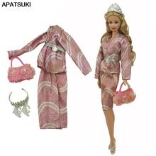 Conjunto de ropa de muñeca Barbie para niños, traje de moda rosa, abrigo, chaqueta, falda, bolso, cinturón, corona, zapatos, accesorios para muñecas, juguetes para niños, 1/6 2024 - compra barato