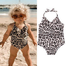 Biquíni de uma peça com babado infantil, roupa de banho de leopardo para meninas, para praia, novo, 2020 2024 - compre barato