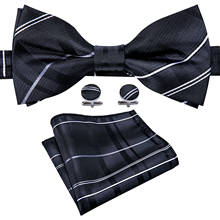 Barry.Wang Men Black Bowtie Stripe Pre-tied Butterfly Bows Checked Bow Tie Handkerchief Cufflinks Set for Suit Male Bowtie LH840 2024 - buy cheap