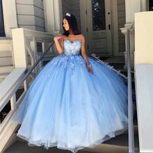 Sky Blue Ball Gown Lace Quinceanera Women Dresses Sweetheart Beaded Hand Made Flowers Tulle Evening Party Gown Sweet 16 Dress 2024 - buy cheap