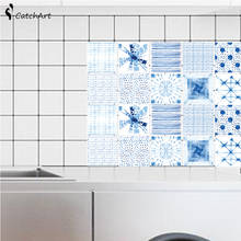 Синяя мозаичная настенная плитка, наклейки на талию, настенные наклейки, клейкая линия на талию для кухни, ванной, туалета, водонепроницаемые 2024 - купить недорого
