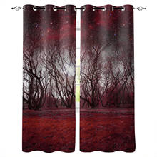 Cortinas de ventanas de bosque cielo estrellado de Red Trees, para sala de estar, dormitorio, cocina, para niños, tratamiento de ventana 2024 - compra barato