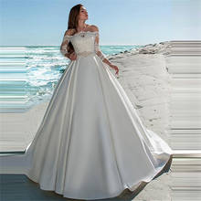 Trimestre de renda apliques topo vestido de noiva vestido de baile com fita jardim plissado vestido de noiva formal robe de mariee primavera 2020 2024 - compre barato