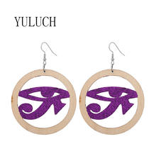 YULUCH Natural wood round pendant women's earrings Glitter eye pattern sequins art jewelry for girls wooden earring  ladies 2024 - купить недорого