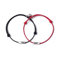 Pulseira minimalista para amantes da amizade, 2 peças, corda trançada, alcance magnético para casal, kit de joias 2024 - compre barato