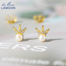 LAMOON S925 Silver Natural Freshwater Pearl Crown Stud Earring For Women 14K Gold Plated Fine Jewelry Korean Style Gift LMEI149 2024 - buy cheap