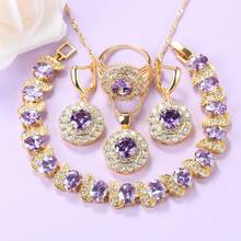 8-Colors Wedding Jewelry Sets African Bridal Gold Color Round Purple Crystal Bracelet And Ring Trendy Accessories Women Sets 2024 - buy cheap